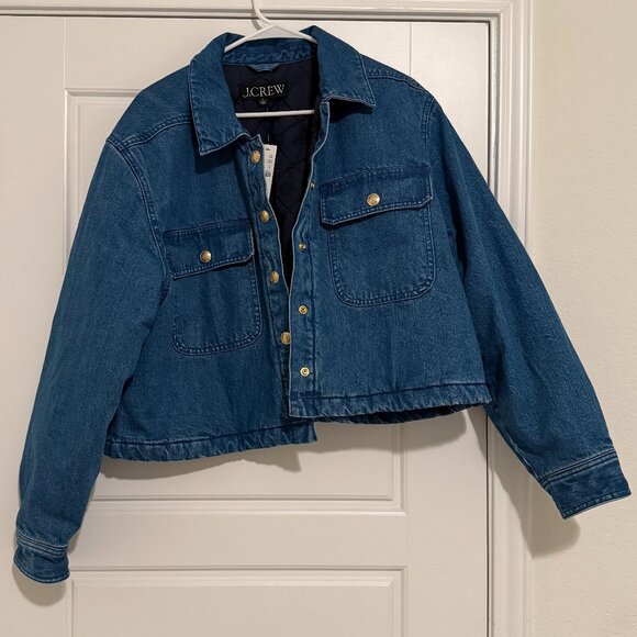 NWT J.Crew Cropped Denim Puffer Jacket Size XL - Picture 3 of 8